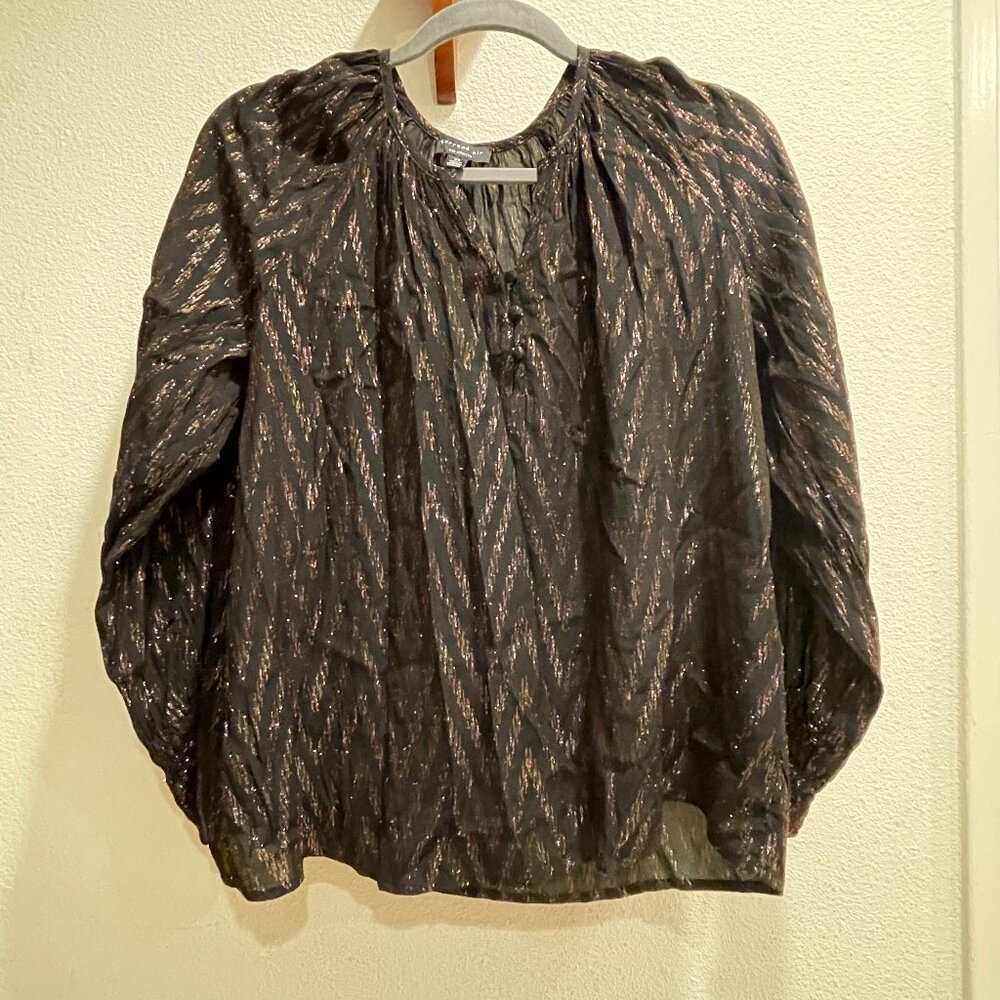 Current Air Black Metallic Copper Long Sleeve Blouse! Top XS